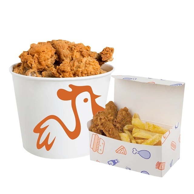 Custom eco friendly 64oz 150oz 170oz take away box disposable logo printed big size kfc paper fried chicken buckets with lid