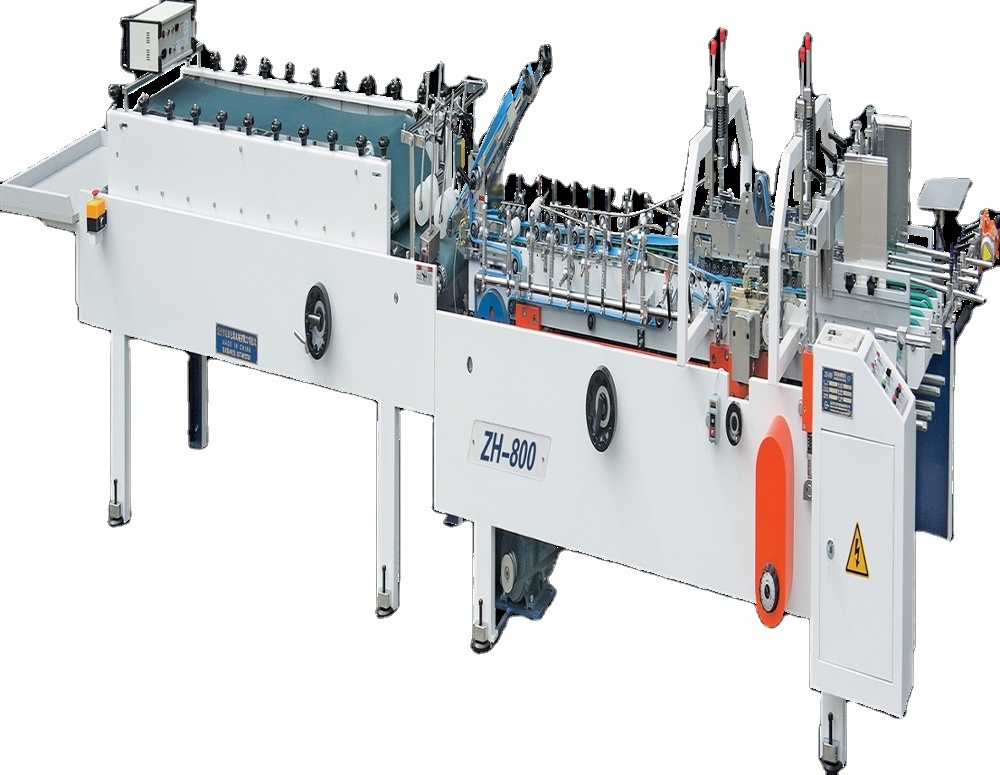 ZH-800/800C/880/1000 Automatic Carton Box Folding Gluing Machine Paper Electric Manufacturing Plant CE Provided Cold Glue 1800