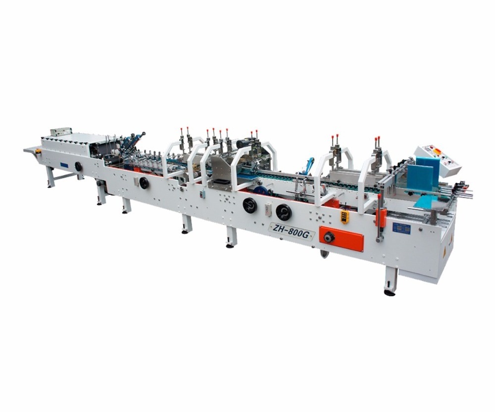 ZH-800G Automatic High Speed Pre-Fold Cardboard Box Folding Gluing Machine Paper Restaurant Cold Glue 0~220m/min 210~600gsm 220v