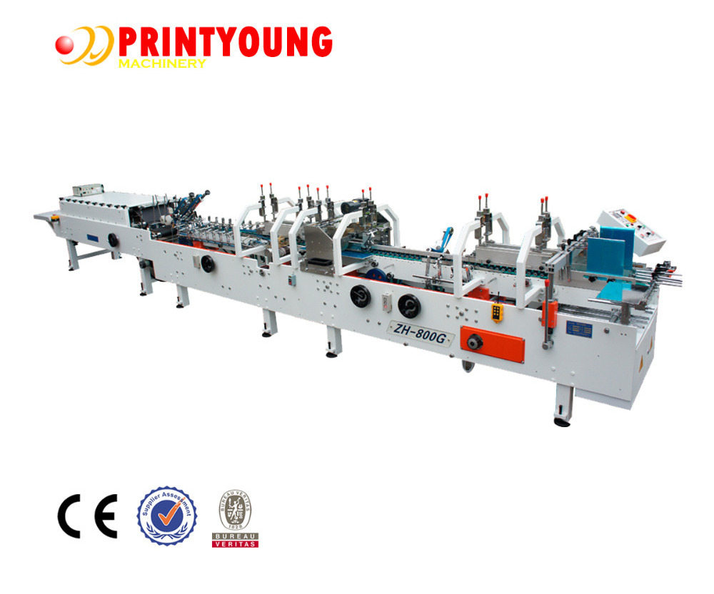 ZH-800G Automatic High Speed Pre-Fold Cardboard Box Folding Gluing Machine Paper Restaurant Cold Glue 0~220m/min 210~600gsm 220v