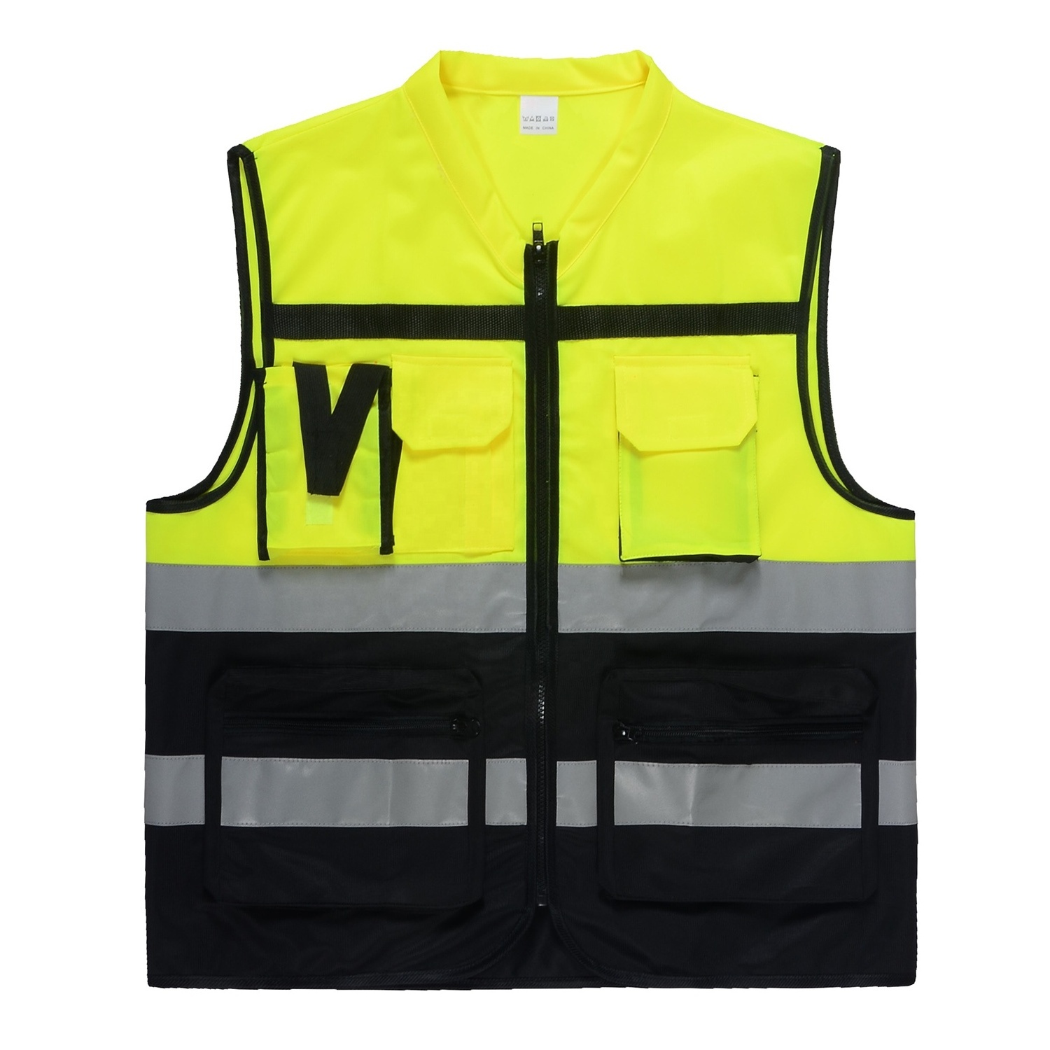 Blue security safety black Hi Vis jackets soccer training high visibility construction safety vest with reflective strips