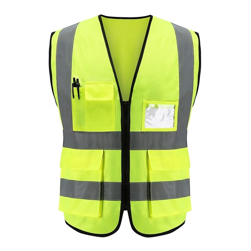 Sport breathable work poli Hi Vis yellow construction icon bike running motorcycle safety reflective vest with phone storage