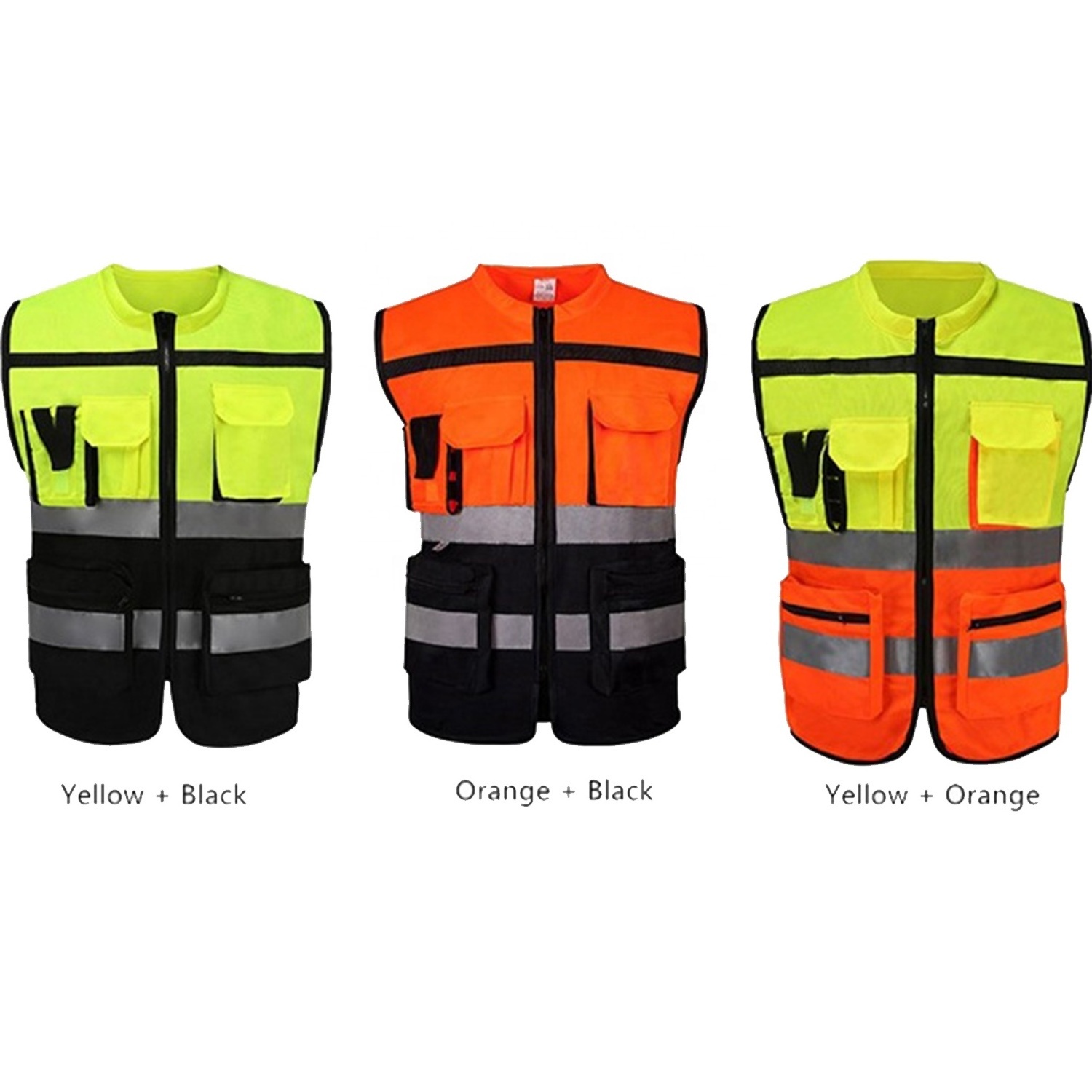 Blue security safety black Hi Vis jackets soccer training high visibility construction safety vest with reflective strips