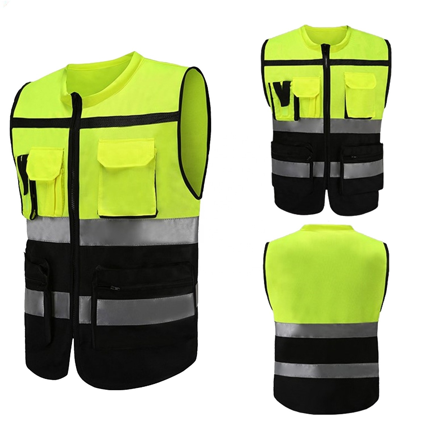 Blue security safety black Hi Vis jackets soccer training high visibility construction safety vest with reflective strips