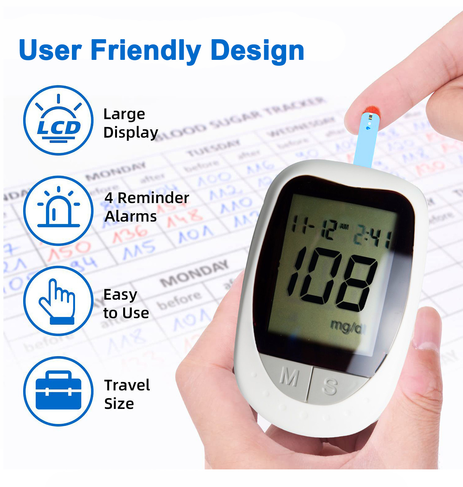 OEM/ODM blood glucose digital monitoring test kit device bluetooth glucometer diabetic blood sugar glucose meters