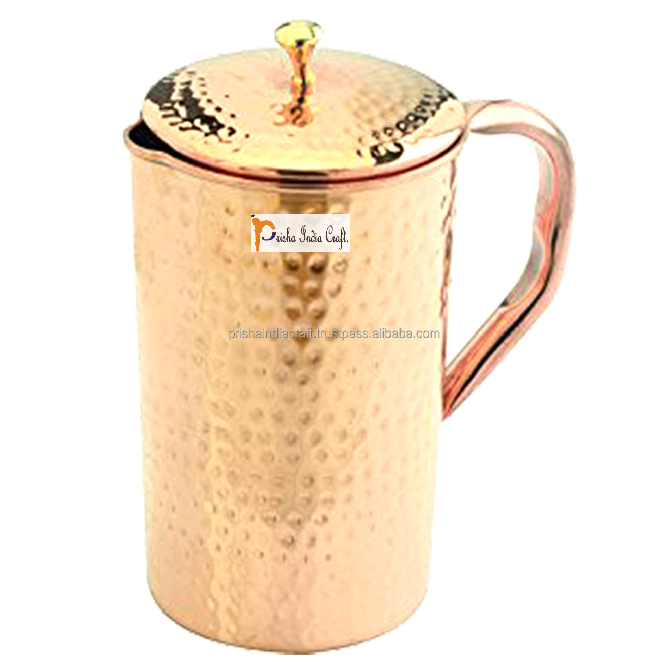 Hand Crafted Copper Jug Pitcher Hammered Design Pure Copper Water Jug Pitcher, Drinkware Set, 1500 ML