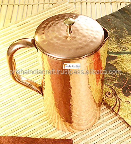 Hand Crafted Copper Jug Pitcher Hammered Design Pure Copper Water Jug Pitcher, Drinkware Set, 1500 ML