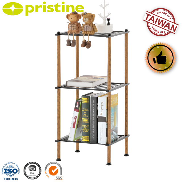 OEM SALE wholesale Taiwan home storage Furniture Manufacturer MIT Housewares Wood grain 3 tier bathroom wire shelf