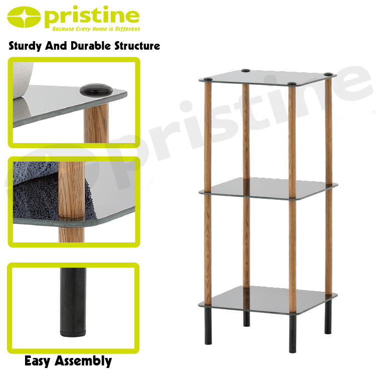 Black Friday eBay wholesale Taiwan home storage Furniture Manufacturer wood grain 3 tier glass bathroom storage shelf