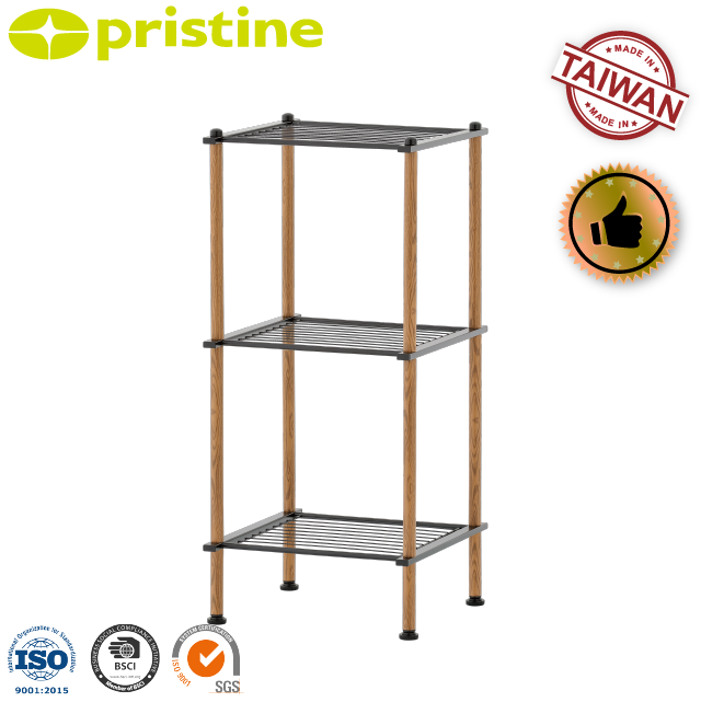 OEM SALE wholesale Taiwan home storage Furniture Manufacturer MIT Housewares Wood grain 3 tier bathroom wire shelf