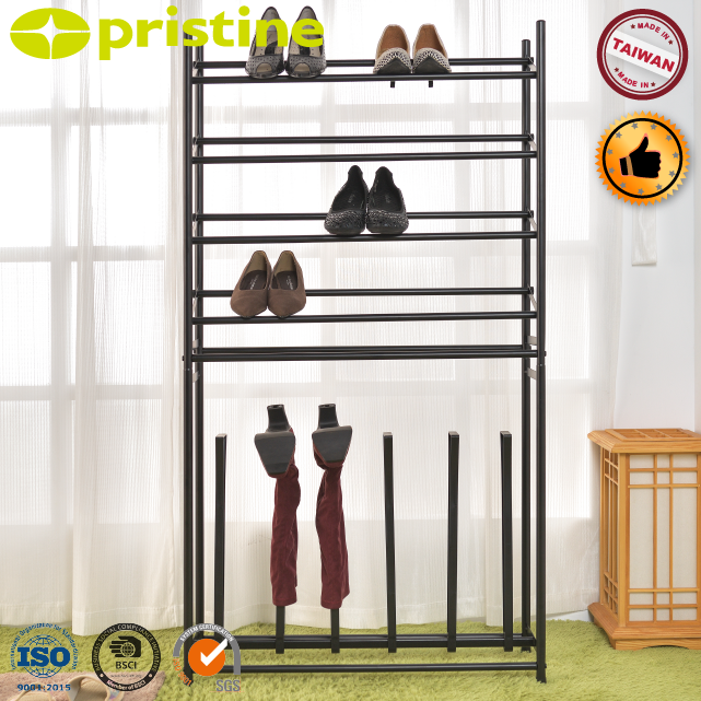 OEM shelf Organizer Taiwan home storage Furniture Manufacturer simple metal DIY 4 tier shoe rack with 3 pair Boot holder