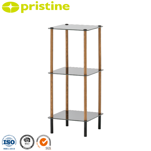 Black Friday eBay wholesale Taiwan home storage Furniture Manufacturer wood grain 3 tier glass bathroom storage shelf