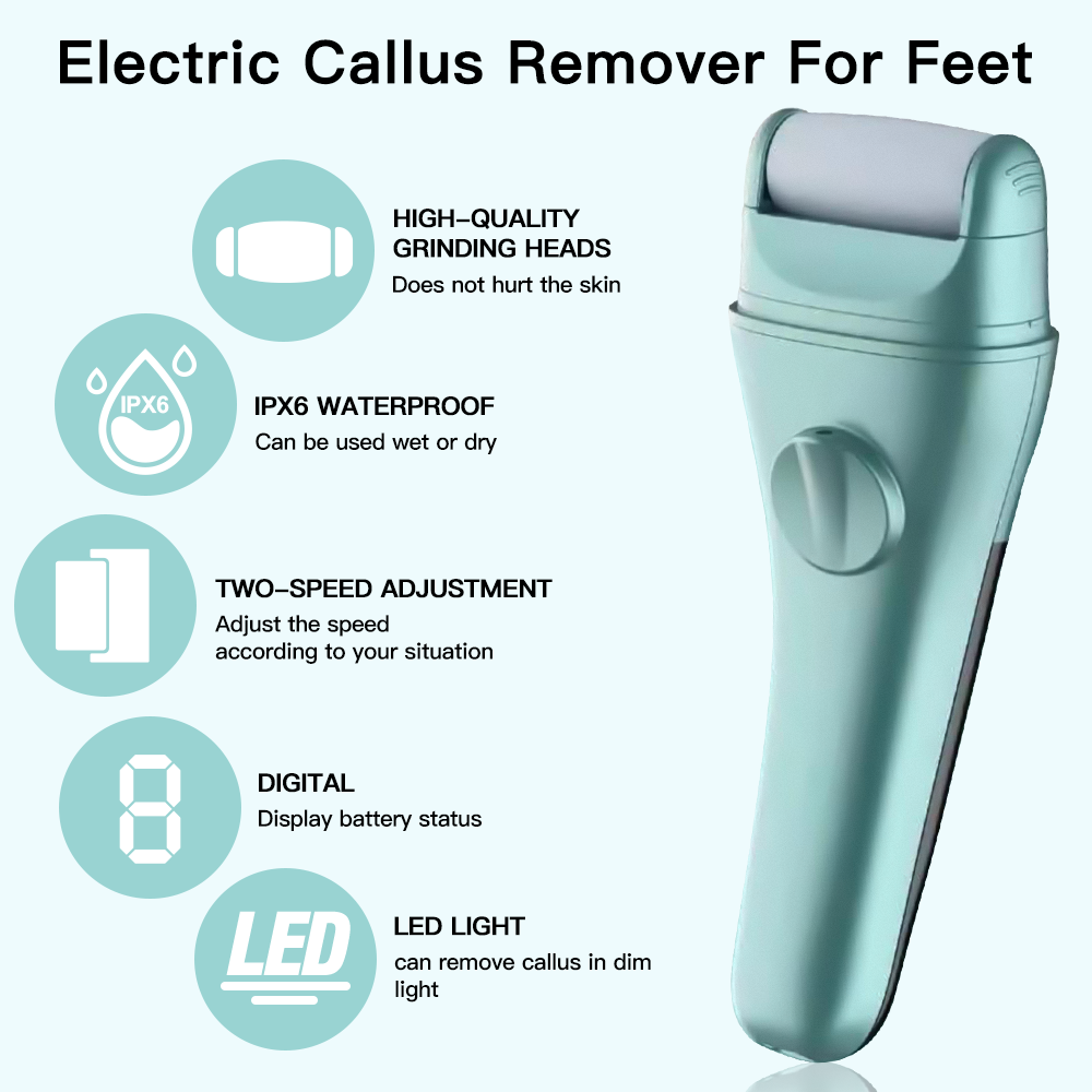 PRITECH Pedicure Electric Foot File Interchangeable Roller Head Electric Foot Grinder Callus Remover with LED Display