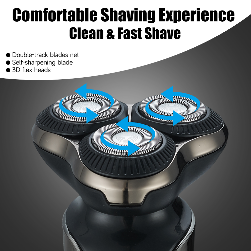 USB Rechargeable Rotary Electronic Shaving Machine Beard Trimmer Razor Electric Shaver IPX 6 Led Display Flexible Waterproof OEM