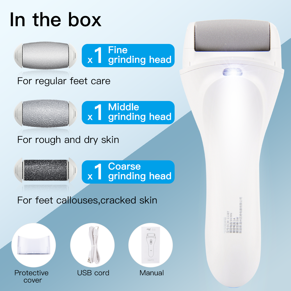 PRITECH Portable Foot care Pedicure Electric Foot File Interchangeable Roller Head Electric Foot Grinder Callus Remover