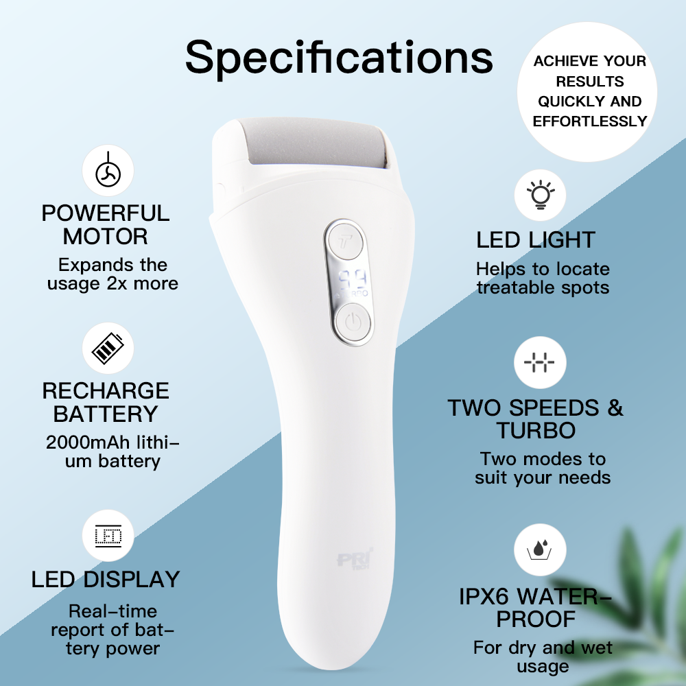 PRITECH Portable Foot care Pedicure Electric Foot File Interchangeable Roller Head Electric Foot Grinder Callus Remover