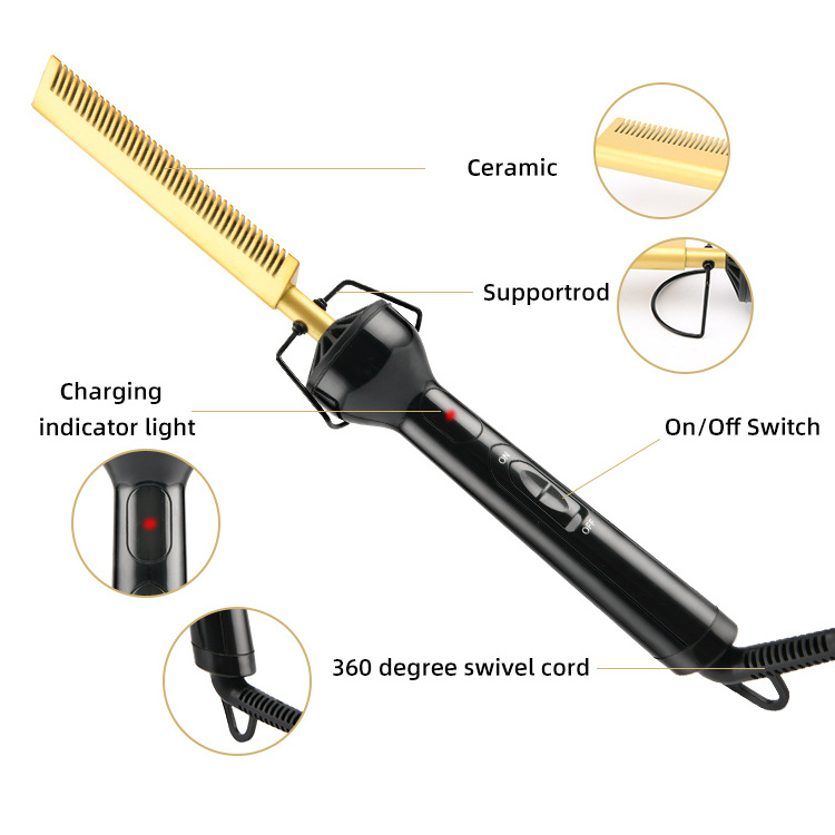 Titanium custom black digital hot comb ceramic private label hot comb electric hair straightener comb