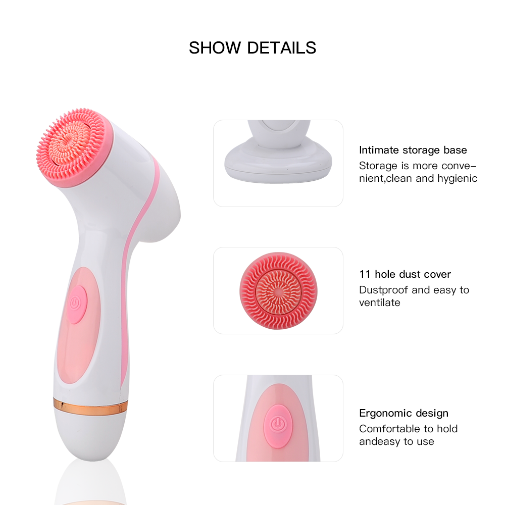 PRITECH Three 3 Interchangeable Brush Heads Rotation Gentle Exfoliation Pore Facial Cleansing Spin Brush Set