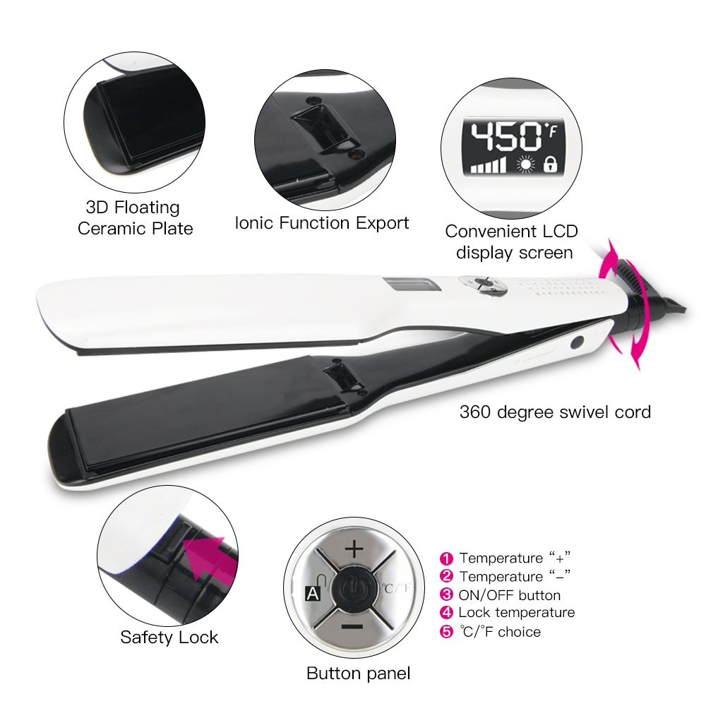 PRITECH 1.75 Inch Wide Plate Tourmaline Ceramic Straightening Hair Iron Professional Hair Straightener