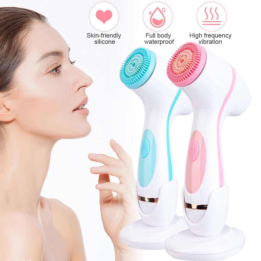 PRITECH Three 3 Interchangeable Brush Heads Rotation Gentle Exfoliation Pore Facial Cleansing Spin Brush Set