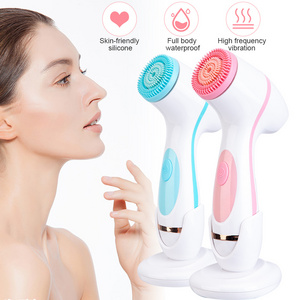 PRITECH Three 3 Interchangeable Brush Heads Rotation Gentle Exfoliation Pore Facial Cleansing Spin Brush Set