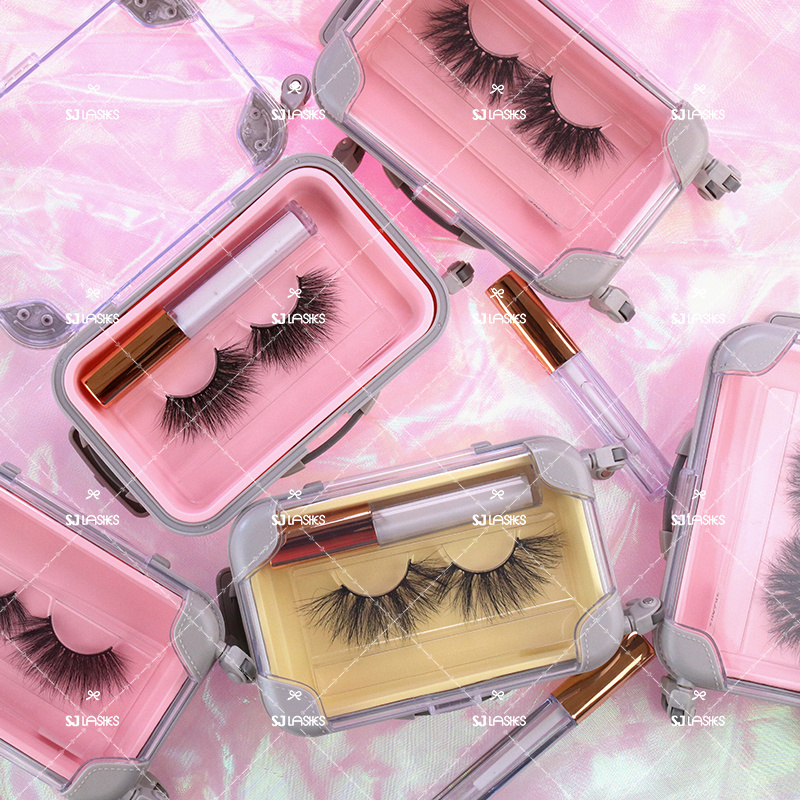 False Eyelashes Packaging Box Plastic Mini Suitcase Favor Box Rolling Empty Lash Boxes Trolley Tiny Suitcase