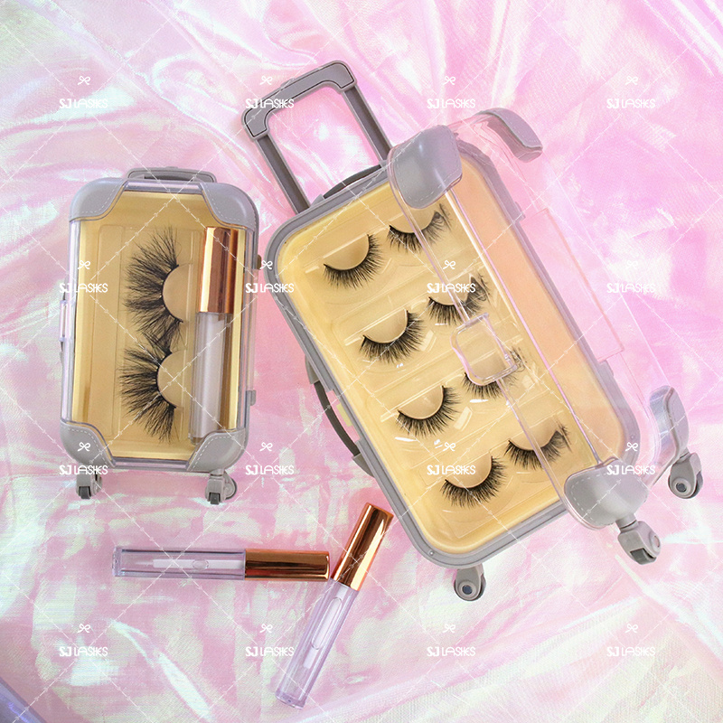 False Eyelashes Packaging Box Plastic Mini Suitcase Favor Box Rolling Empty Lash Boxes Trolley Tiny Suitcase