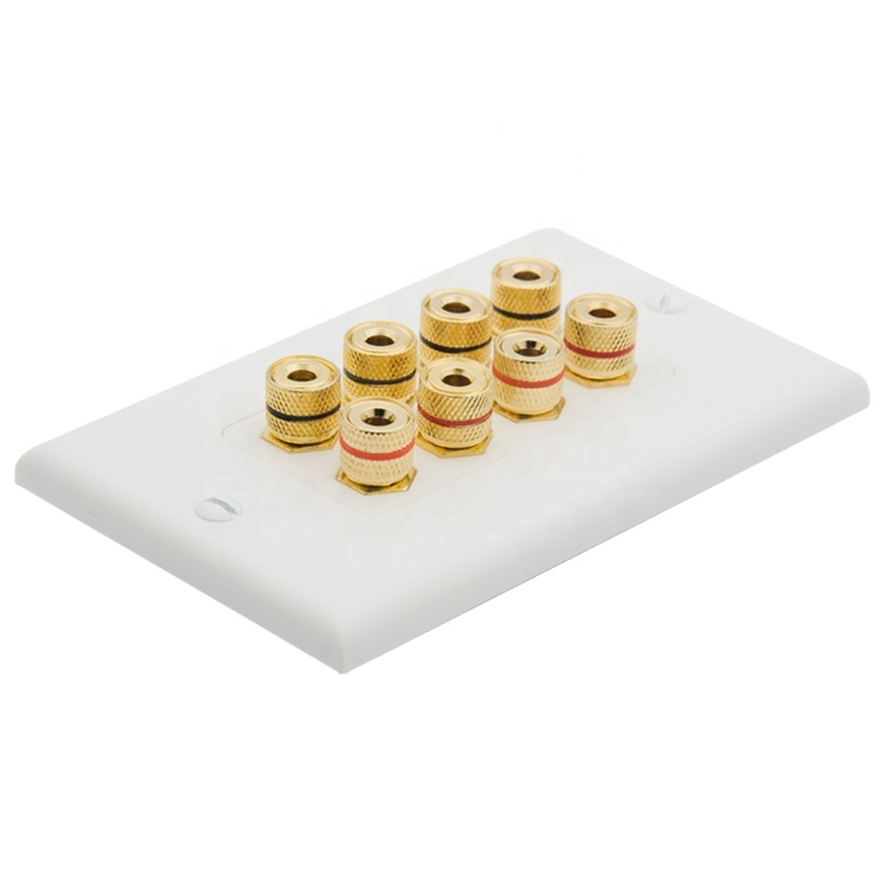 Audio Video Banana Binding Post Speaker Wall Plate for Home Theatre System 8 PORTS AV Wall Plate