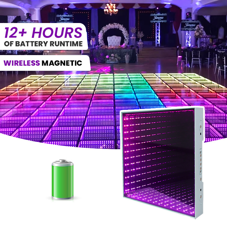 built-in battery cell more than 12 hours runtime light up mirror 3d wireless magnetic portable wedding led dance floor