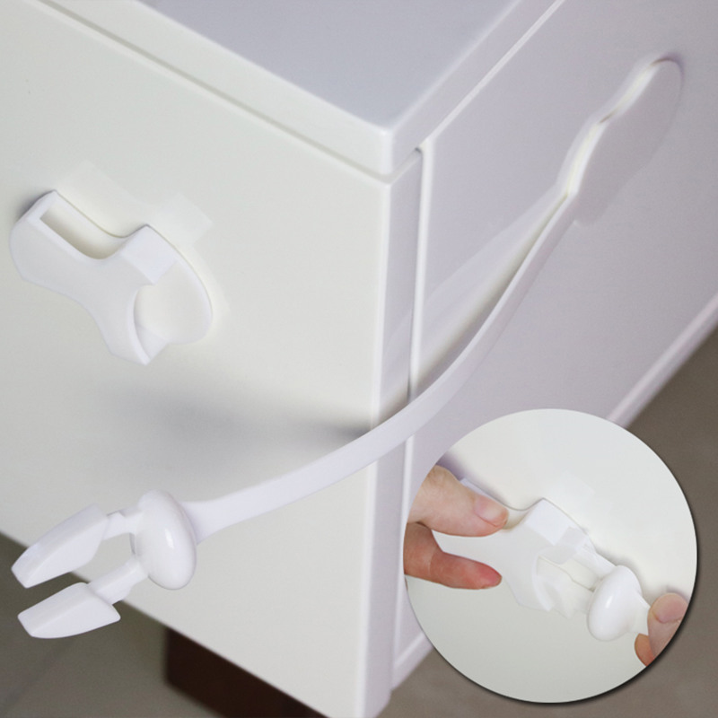 Adhesive White Cabinet Drawer Door Safety Lock Baby Pets Toilet Lid Lock