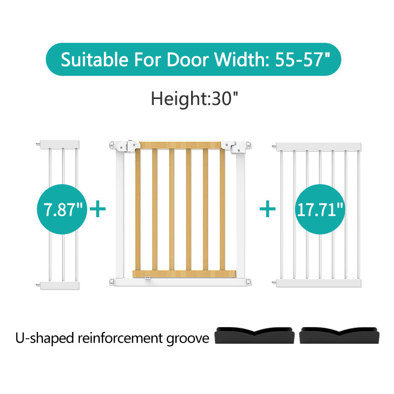 Portable Black Wooden Sliding Outdoor Double Lock Mechanism Doorways Protector  Baby Gate With Pressure Indicator