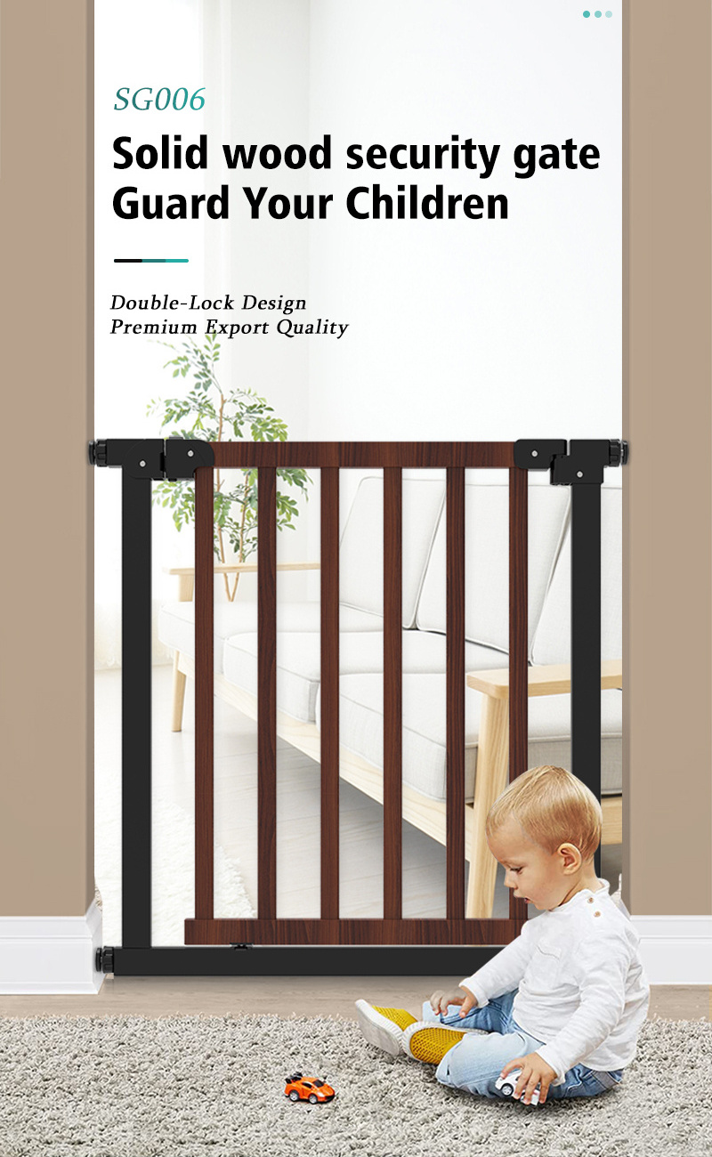 Portable Black Wooden Sliding Outdoor Double Lock Mechanism Doorways Protector  Baby Gate With Pressure Indicator