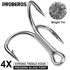 PROBEROS Treble Fishing Hooks 4X ST66 High Carbon Steel Hook 4#-5/0# High Strength Hooks Tackle 10pcs/box