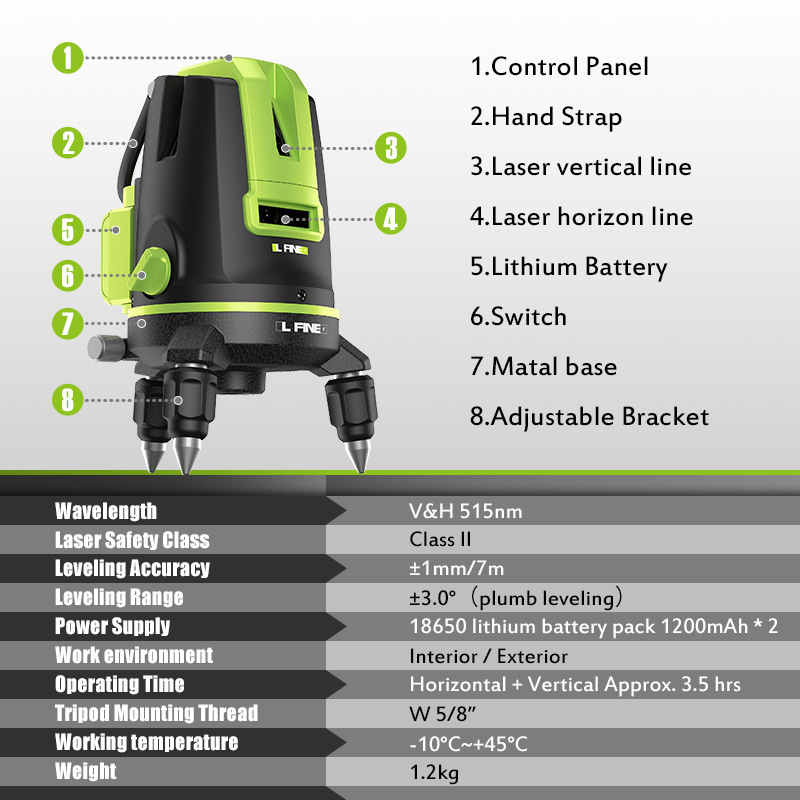 Green light laser 2 3 5-line high-precision strong light thin line infrared automatic leveling level