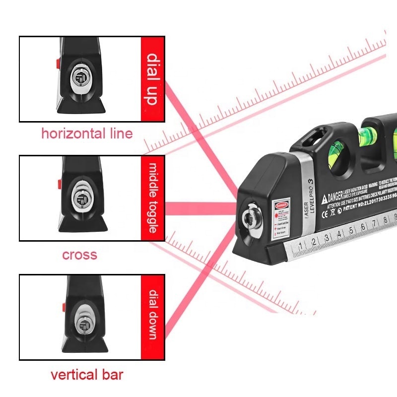 home multifunctional  4 in 1 Infrared Laser level 2.5m tape measure electronic Laser level ruler