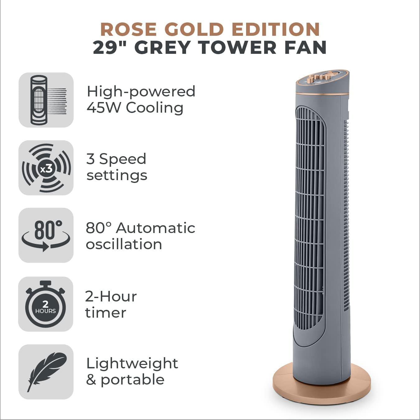 Pro Breeze Home Oscillating 45W 29 Inch Electric Tower Fan Multifunction Tower Fan