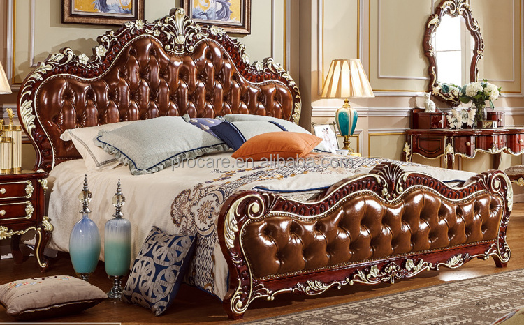 Latest double leather indian wooden box bed design in wood from foshan procare