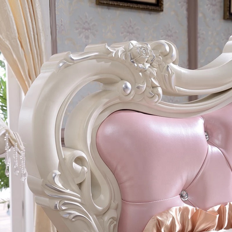 Luxury 1.8m Soft Bed Beautiful Pink Color Queen Size Pink Princess Bed