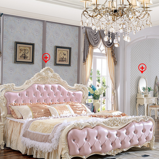 Luxury 1.8m Soft Bed Beautiful Pink Color Queen Size Pink Princess Bed