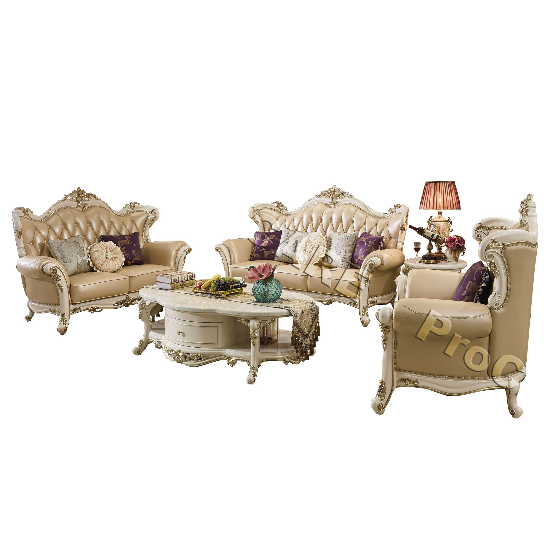 Foshan ProCARE Champagne Gold Sofa Cover Senior Living Room Wooden Sofa sets