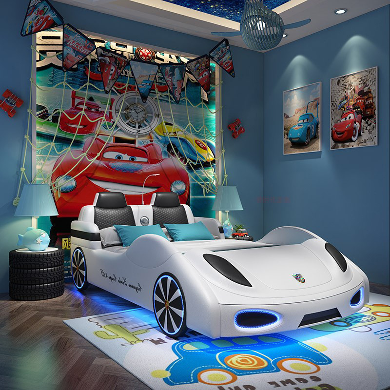 Wholesale Race Car Bed Children Bedroom Furniture Solid Wood Frame Fashion Design Kids Twin Car Beds for Boy Baby Bed Modern