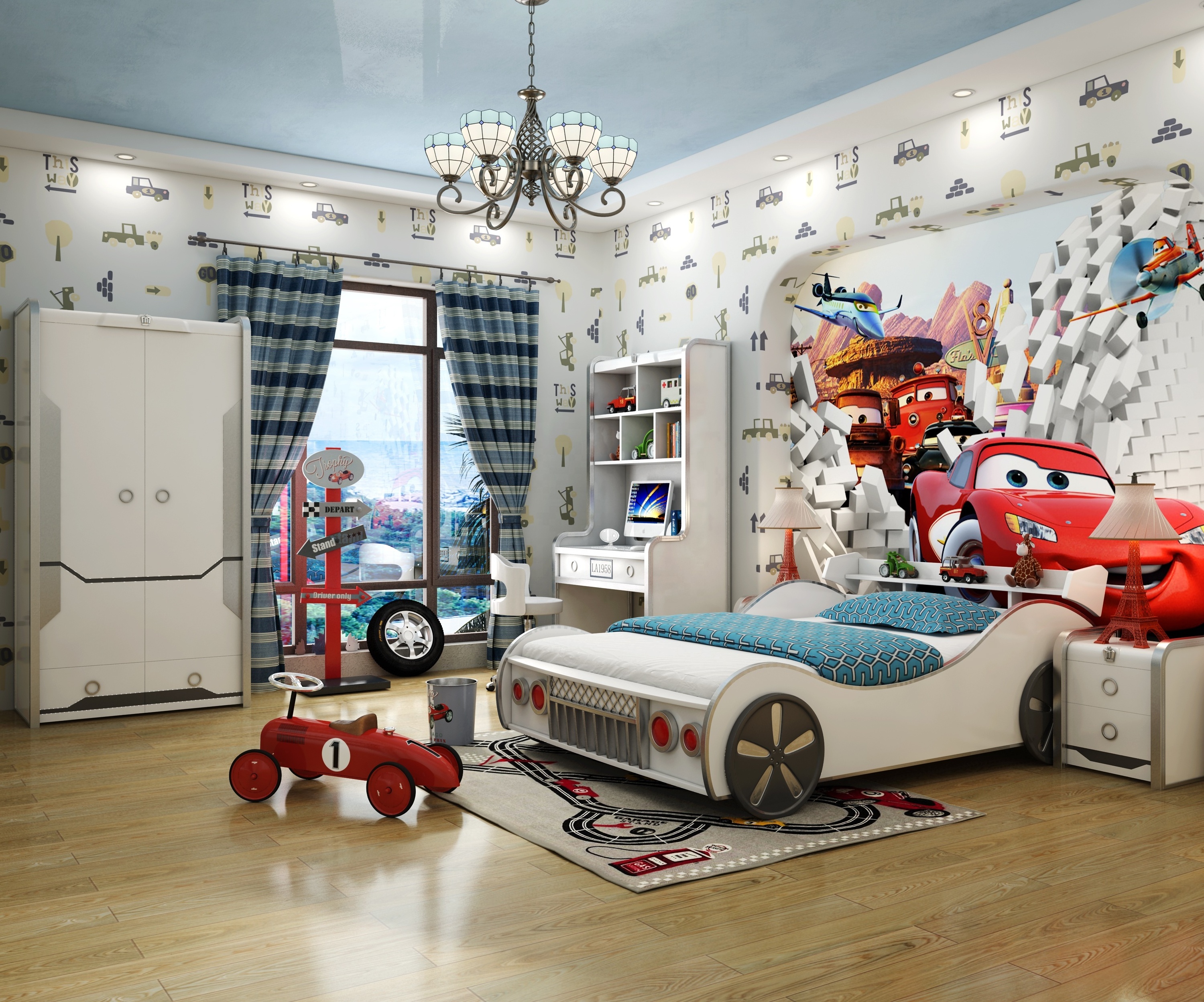 ProCARE Wood Children's Room Furniture Sports Kids Race Car Bed Environmentally Friendly Children Beds Hot Selling Solid Modern