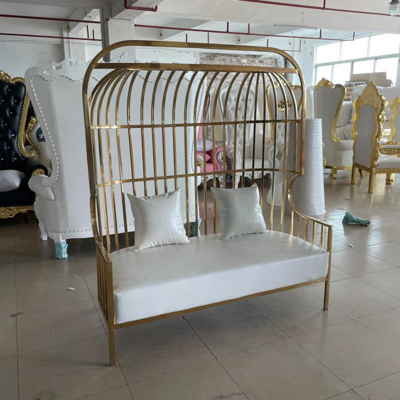 2023 Latest European Style Hot Gold Bird Cage Wedding Throne Chairs Throne Chair