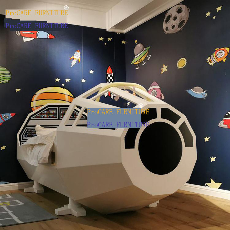 Children's furniture customized spaceship bed theme hotel bed Solid wood  single  Multi-functional airplane bed