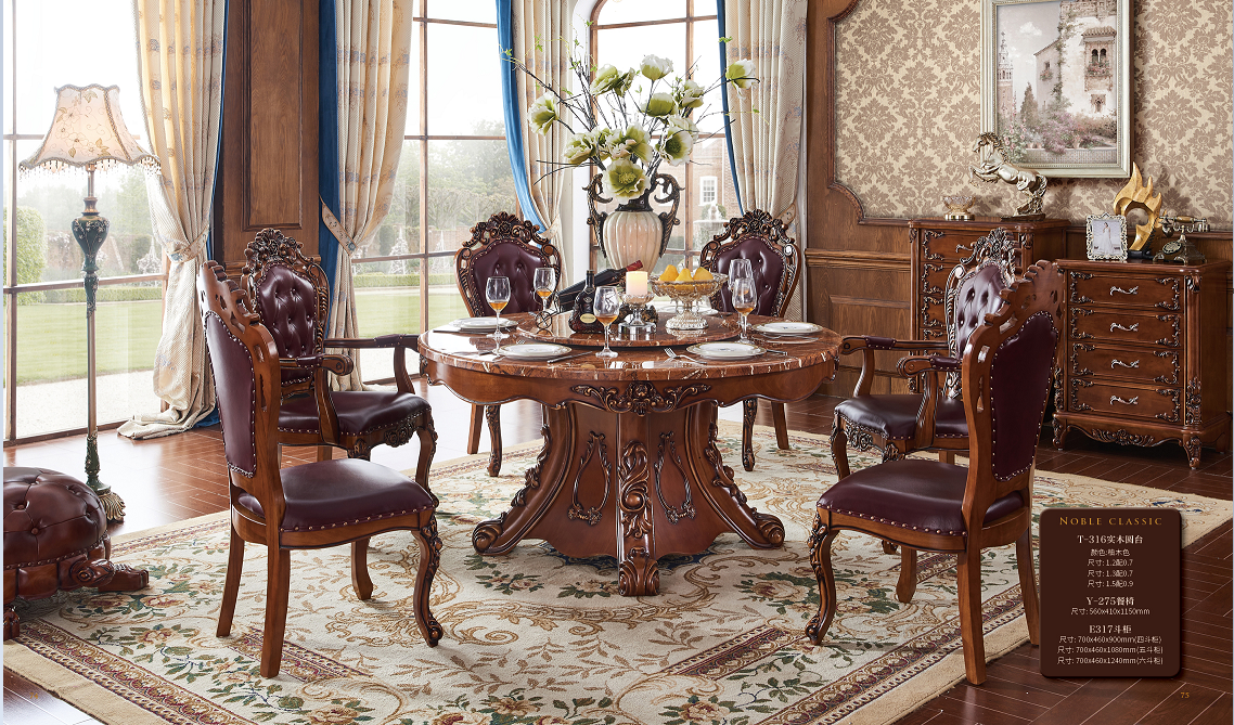 High - end round shape dining table wooden  and marble dining table and chairs