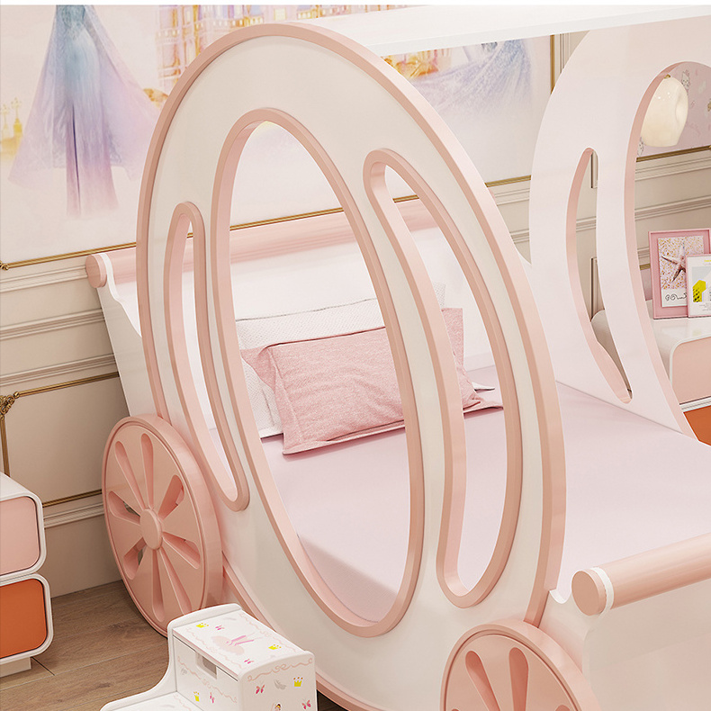 Modern childlike custom girl princess dream carriage bed luxury furniture princess bedroom set girls children's bed