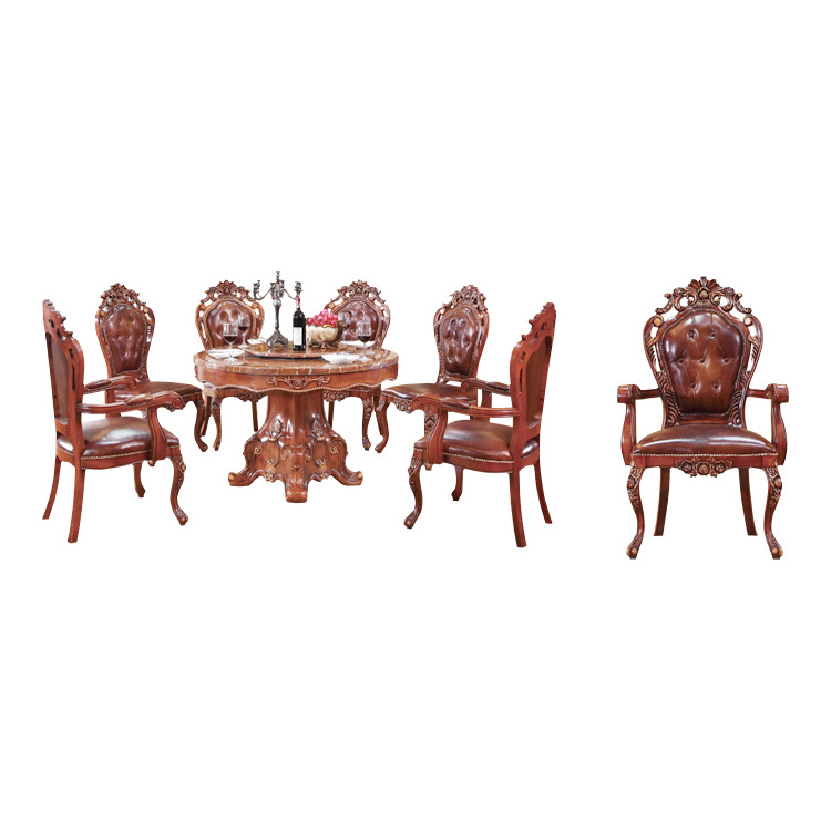 High - end round shape dining table wooden  and marble dining table and chairs