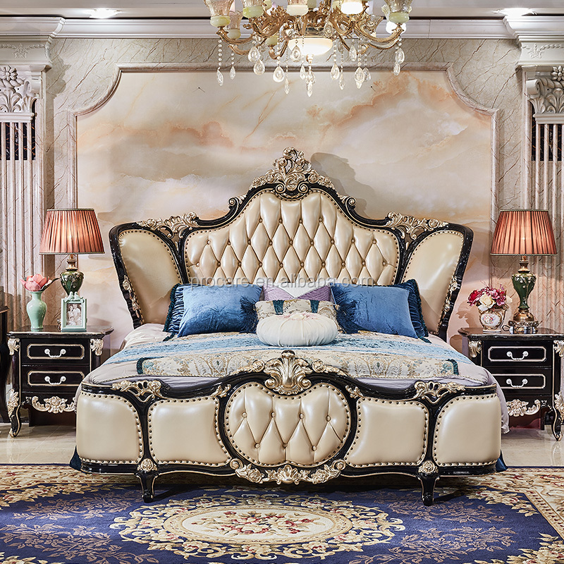 2021 new arrivals french style royal princess bedroom leather bed