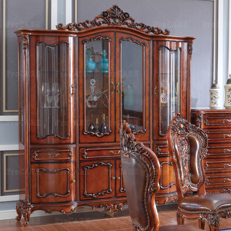 European Royal Style Solid Wood Living Room Bookcase Cabinet French Design for Bedroom and Dining Application