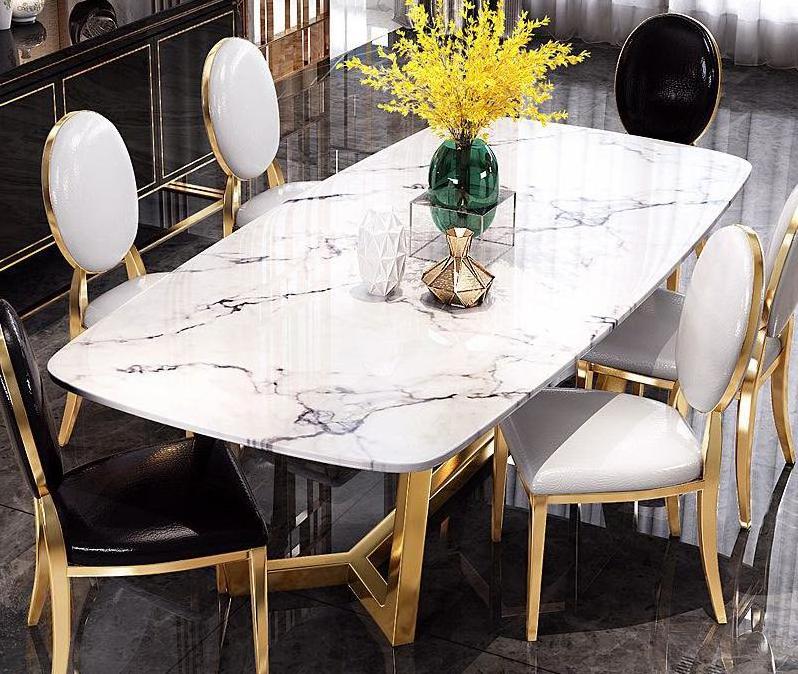 modern light luxury Nordic marble dining table Gold-plated stainless steel dining table and chair rectangle table